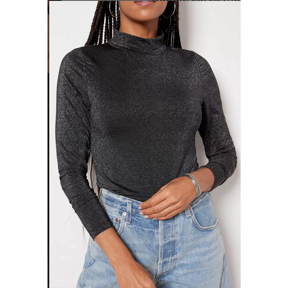 EVEREVE NWT Metallic Gray Robbie Lurex Turtleneck Blouse // XS - Picture 1 of 13